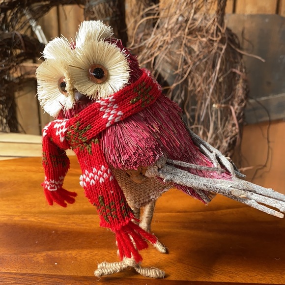 Pottery Barn Sisal, Pinecone and Twig Holiday Owl with Scarf and Burlap body 🦉 - Picture 8 of 16